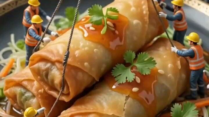 GIANT SPRING ROLL FACTORY 🥢🏭 | Tiny Workers Build a Crispy Food World! 🤯 #shorts