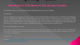 How Much Is It To Move A Car Across Country