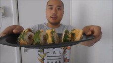 Asmr Eating Sounds - Egg Wrapped Sardine Sushi Roll And Salad