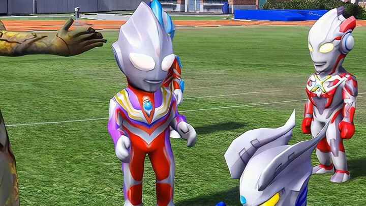 Zero membatu dan Ultraman Jr mengirimkan energi