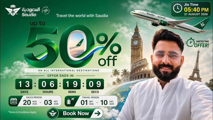 Saudia Airlines to 50% OFF on Air Tickets ✈️ | Special Airline Discount Offer 2026