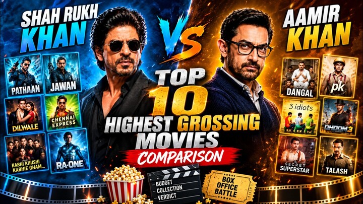 Shah Rukh Khan Versus Aamir Khan. Top 10 Highest Grossing Movies Comparison 2026