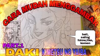 cara yg sangat lah mudah menggambar anime KIMETSU NO YAIBA karakter DAKI