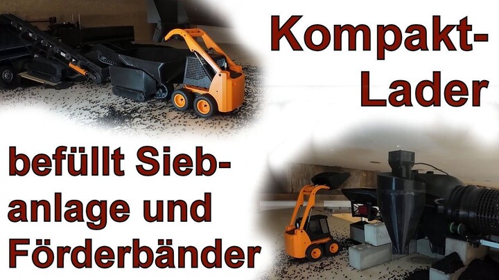 Skid steer (CAT 226B look alike) loads up my Dump Truck and the drum screening machine