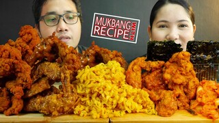 SAMYANG CARBONARA FIRE NOODLES + FRIED CHICKEN RECIPE WITH MUKBANG