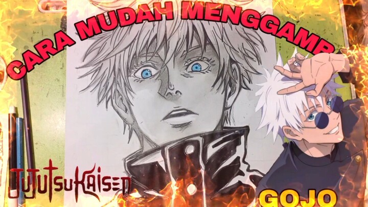 cara yang sangat mudah menggambar anime jujutsu kaisen, gojo Satoru