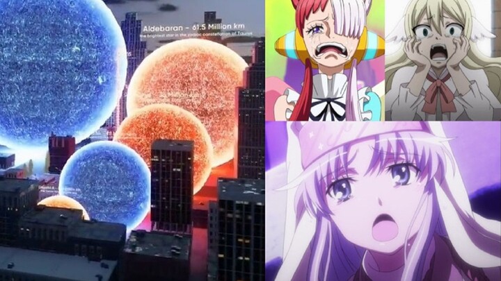 Indictus, Fairy Tail's Mavis, and One Piece's Uta—how many of the largest stars could fit into their