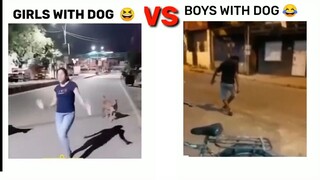 Girls with dog😂 Vs Boys with dog😂💯🤣 #funny