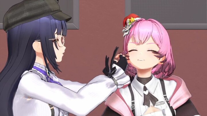 Sino’s smooth little combo to coax Xinyi—hugs her close and rubs her cheeks.