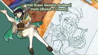 Vell's Speed Draw: Genshin Impact Archons, Venti / Barbatos #1 (Sketch + Lineart)