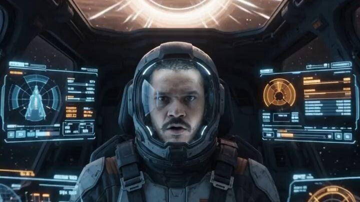 Make me a pilot flying through a black hole