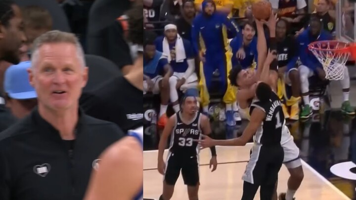 STEVE KERR YELLS "OH SH*T!" AFTER VICTOR WEMBY GETS POSTERIZED BT T
