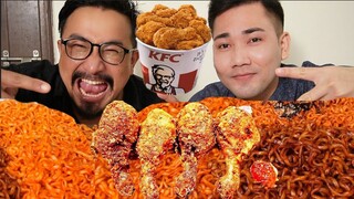 SPICY NOODLES 🔥🔥 KFC CHICKEN LEG PIECE EATING CHALLENGE || SPICY NOODLES MUKBANG || SERAM BROTHERS