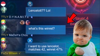 LANCELOT FAKE WINRATE PRANK!! 🤣 | MY TEAMMATES SHOCKED AFTER SHOWING MY REAL WINRATE 🔥 | MLBB