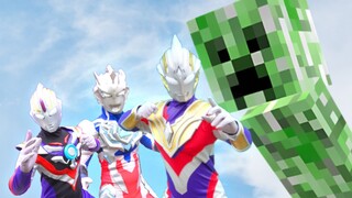 TRIO ULTRAMAN VS CREEPER MINECRAFT IN REAL LIFE!!!