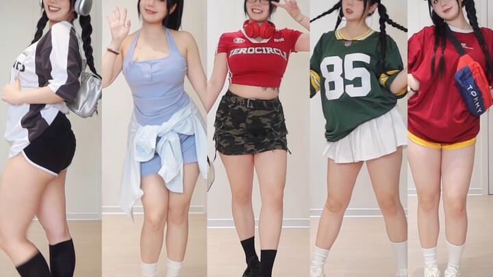 159 cm, 62.5 kg: Can’t pull off sportswear when you’re a bit plus-size? Try the “sporty sweet” style