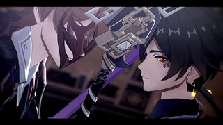 【原神MMD·离达/钟公】🔶与众神搏斗，我也不甘下风💧[钟离&达达利亚]