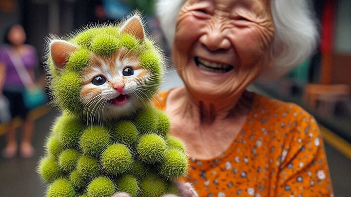 The chestnut cat went to buy groceries with his grandma, and met the blackened Monkey King. Meow Meo