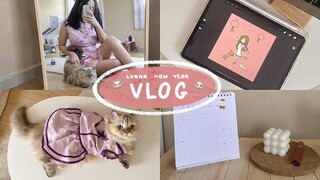 Lunar New Year Vlog 🐮 mini room makeover, cute calendar, drawing on procreate