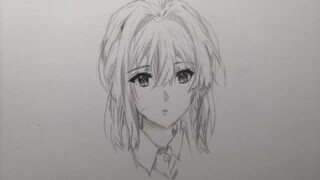 Proses menggambar tangan sederhana dari Violet [Violet Evergarden]