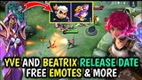 YVE AND BEATRIX RELEASE DATE + FREE EMOTE AND MORE EVENTS || MOBILE LEGENDS
