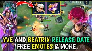 YVE AND BEATRIX RELEASE DATE + FREE EMOTE AND MORE EVENTS || MOBILE LEGENDS