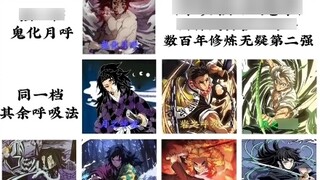 พิฆาตอสูร เทคนิคการหายใจ จัดอันดับระดับความเข้ม (จัดอันดับไม่เรียงลำดับดาบโดยเฉพาะ)