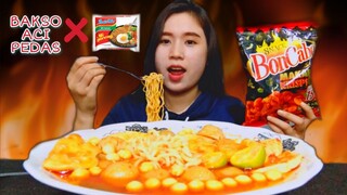 MUKBANG BAKSO ACI PEDAS CAMPUR INDOMIE, MAKARONI BONCABE LV 15 | MUKBANG INDONESIA