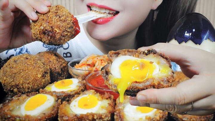 ASMR MUKBANG DEEP FRIED SOFT BOILED EGGS AND CHEESE  EATING SOUND | LINH-ASMR 먹방