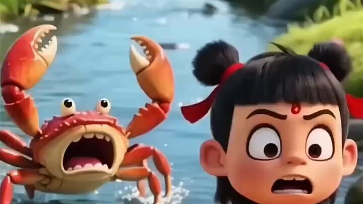 哪吒把小螃蟹带走了！🦀😱
