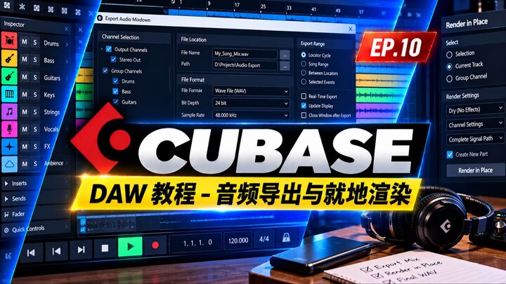 Cubase 13 Pro Tutorial (Lesson 10) – Audio Export. Render in Place.