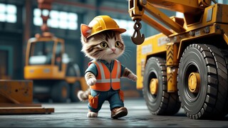 Realistic Kitten on the Job: Adorable Construction Cat 🚧🐱