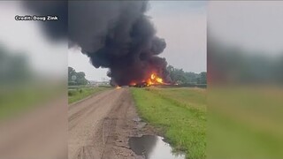 Fiery train derailment in North Dakota