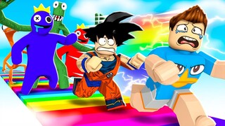 O AZUL BABÃO ASSUSTADOR ME ENGOLIU NA CORRIDA DA VELOCIDADE DO ROBLOX!! (Rainbow Friends Race)