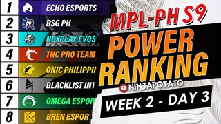 MPL-PH SEASON 9 TEAM STANDING, POWER RANKING as of WEEK 2 DAY 3