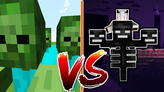 จะเกิดอะไรขึ้นถ้า? ซอมบี้ยักษ์ 100 ตัว สู้กับ วิทเทอร์ 10 ตัว! l Minecraft