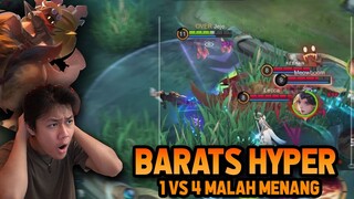 BARATS HYPER 1 VS 4 DIKEROYOK MALAH MENANG ! TANK JUNGLER TERBAIK SEASON INI - Mobile Legends
