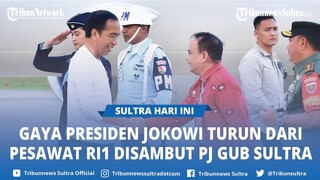 Gaya Presiden Jokowi Turun Pesawat Indonesia1 di Lanud Haluoleo Kendari, Disambut Pj Gubernur Sultra