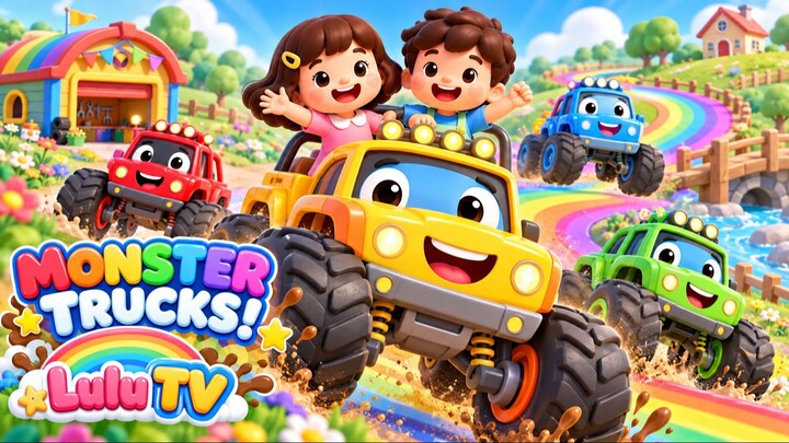 Rainbow Monster Trucks 🚚🌈 | Color Learning Truck Adventure Song for Kids