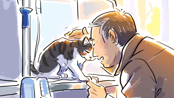 คุณปู่เฝ้าลูกแมวให้ยาทางเส้นเลือด