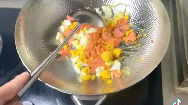 Fried rice with egg and hotdogs