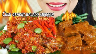 SEDAP PEDASNYA  CUMI ISI TELUR MERCON, GULAI DAGING PEDAS | EATING SOUNDS