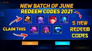 NEW 5 REDEEM CODES IN MOBILE LEGENDS | THIS JUNE 2021 | REDEEM NOW (WITH PROOF) || MLBB