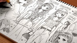 【アナログ】春ファッションの女の子１ページいっぱいに描いてみた【プロ漫画家】illustration speed making