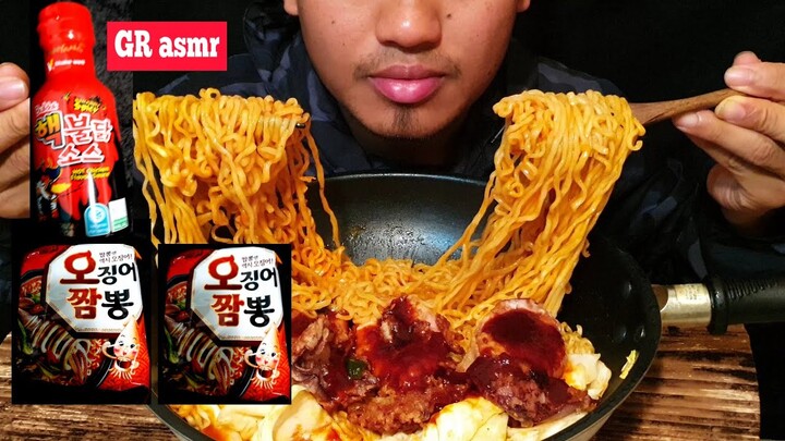 asmr, mukbang, korean samyang noodles, extreme spicy and squid flavor/mie korea rasa cumi pedas