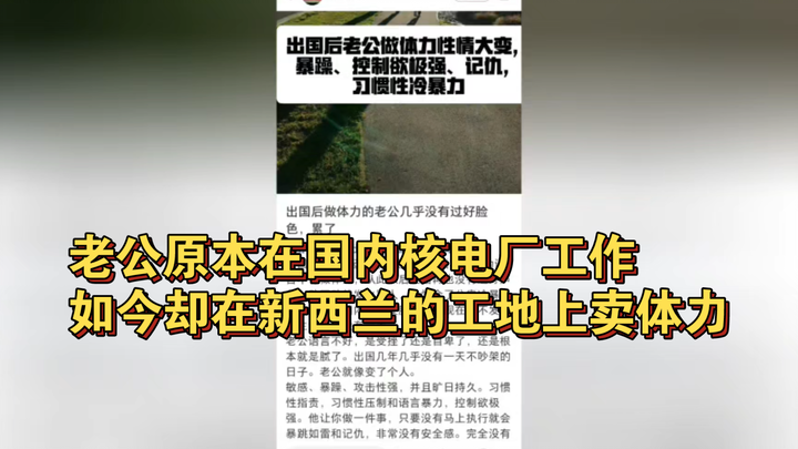 老公原本在国内核电厂工作，如今却在新西兰的工地上卖体力。