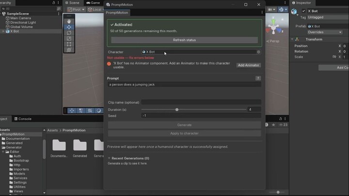 🍿 PromptMotion - Generate Animation with AI for Unity Character