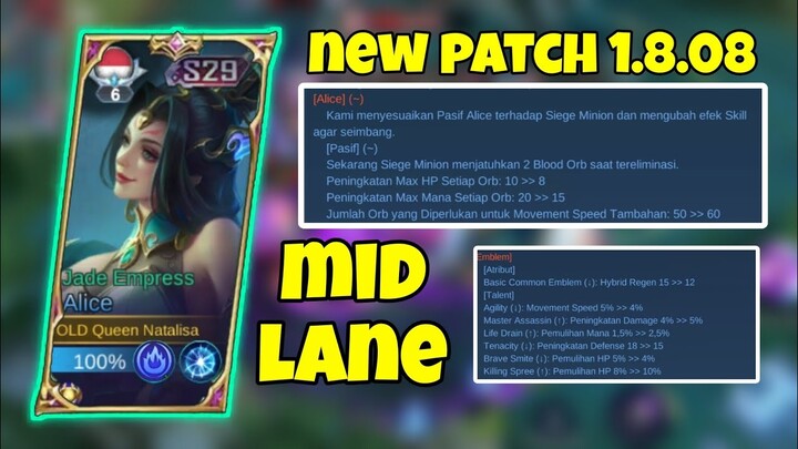 alice new patch 1.8.08 adjustment 2023 | thank you moonton but so hard alice fast stack orb