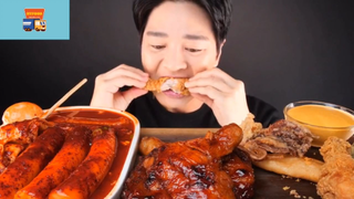 Mukbang tokboki khổng lồ và gà nướng #anngon