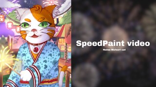 Drawing Cat in Natsu Matsuri or Japanese Summer Festival | Speedpainr Video | No Voice